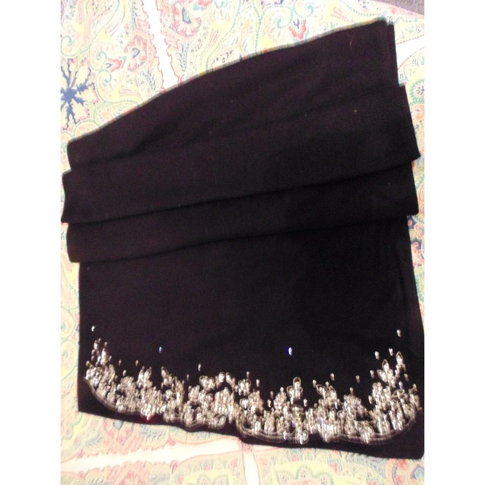 Vtg Old Hollywood Glam Black Cashmere SHAWL RHINESTONE Embellished Luxury Wrap